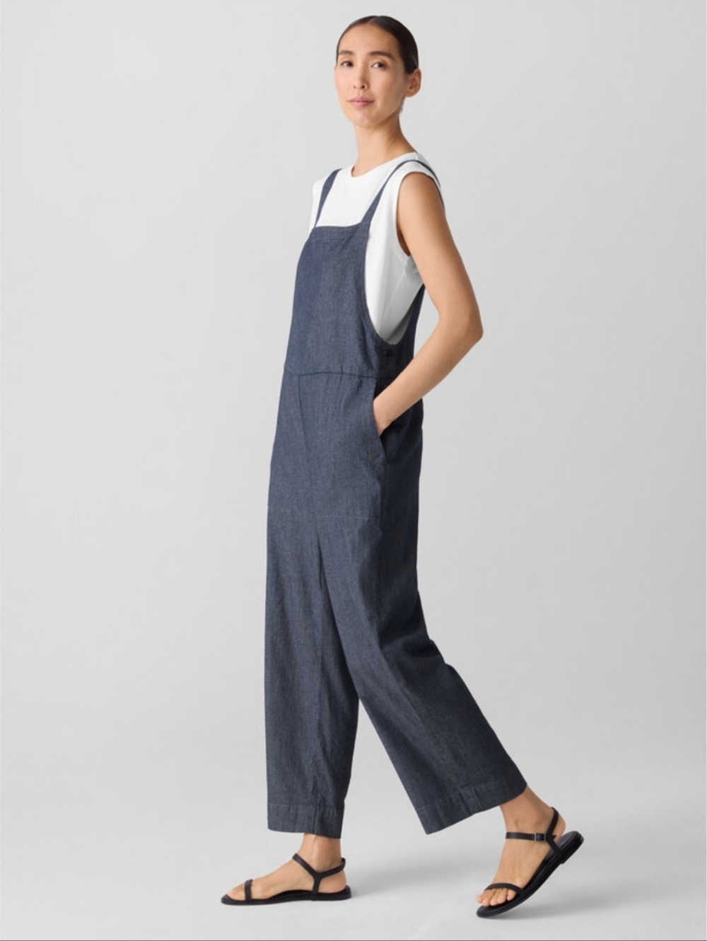SOLD Eileen Fisher Airy Minimalist Organic Cotton Twill Overalls Womens Size S